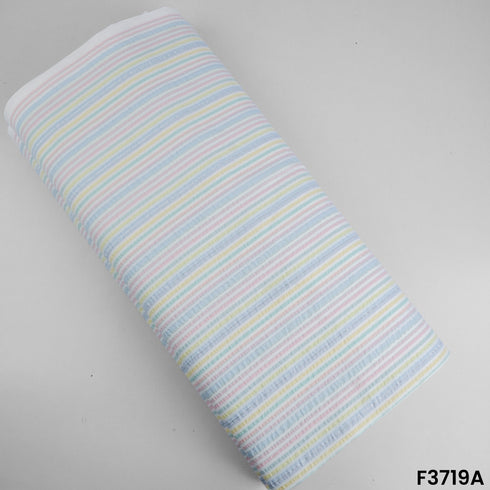 Strips Printed Lurex Seer Sakkar Cotton Fabric-3719